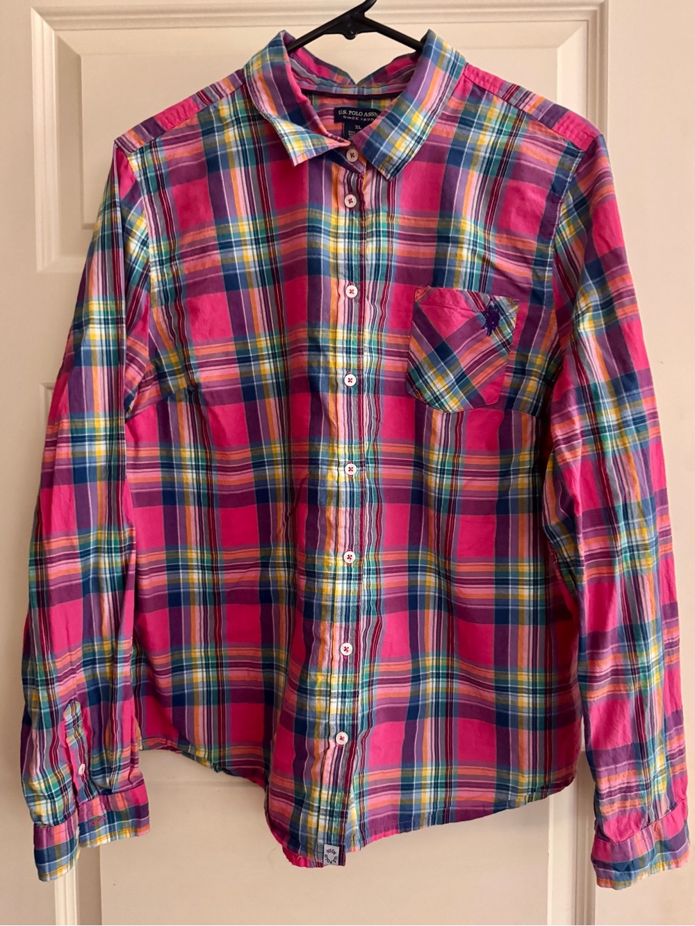 U.S. Polo Assn. Women’s XL Multicolor Madras Plaid Cotton Button Down Shirt
